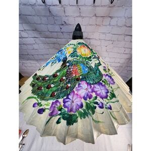 Vintage Japanese Umbrella Parasol Rice Paper Hand Painted Peacock Floral Asian